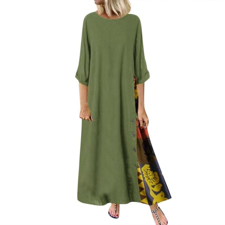 Abito da Donna Floreale Vintage Manica 3/4 Girocollo Patchwork di Colore Bottone
