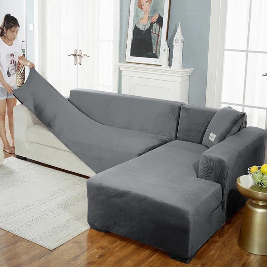 Dicker Sofabezug aus Samtplüsch für Wohnzimmer, 1/2/3/4-Sitzer, elastischer L-förmiger Ecksessel, Sofabezug, Möbelschutz