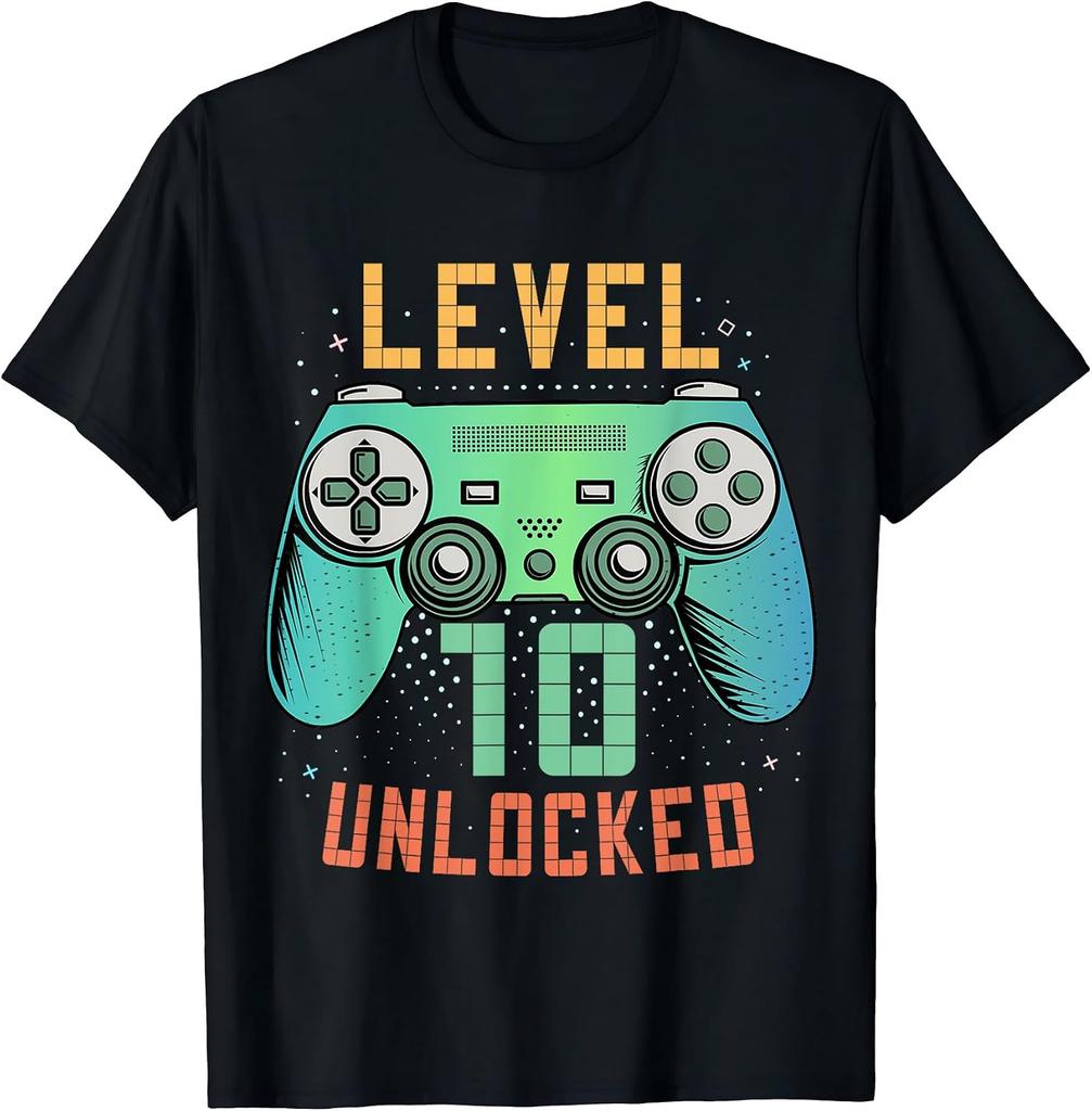 Level 10 Unlocked 10th Birthday Gamer Gifts 10 Year Old Boys T-Shirt