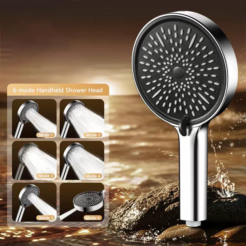 

High Pressure Shower Head with Large Flow Spray 6 Modes 15CM Big Panels Adjustable Shower Head Hotel Bathroom Accessories серебряный