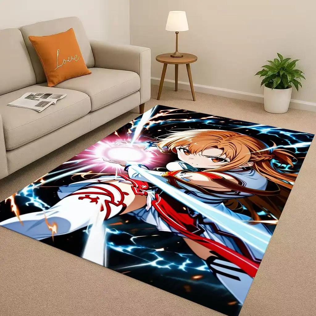 Sword Art Online SAO Cartoon Kirito Yuuki Asuna Living Room Non-Slip Area Rug Soft Carpet for Bedroom Sofa,Home Decor Doormat