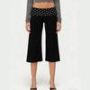 Women's Wide Leg Cropped Pants with Fold Over Polka Dot Waistband Soft Stretchy Knit Fabric Casual Loose Fit Trousers
