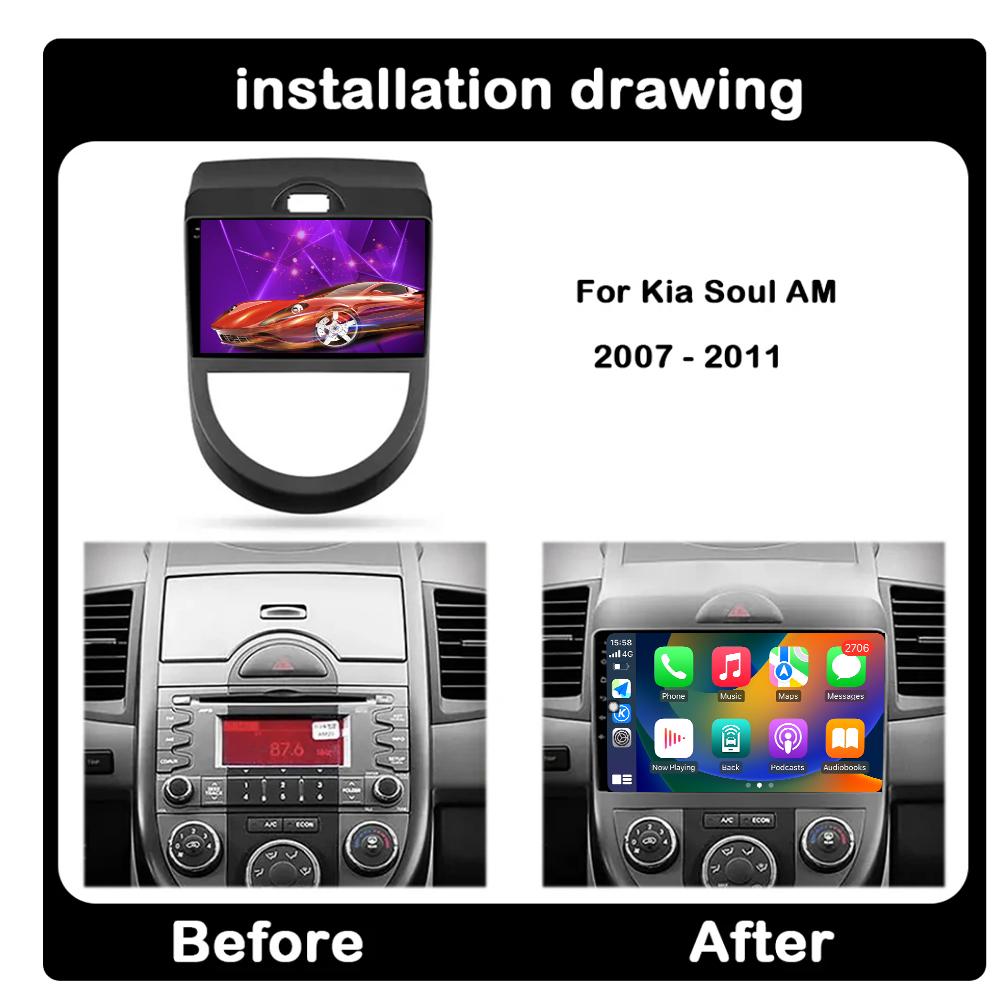 For Kia Soul AM 2007 - 2011 DSP QLED IPS Android 14 Car Radio GPS Navigation Multimedia Video Player Carplay Android Auto