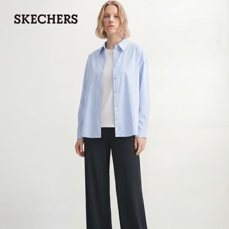 Skechers Women s Classic Wrinkle-Resistant Loose Fit Back Slit Long Sleeve Woven Shirt L 95