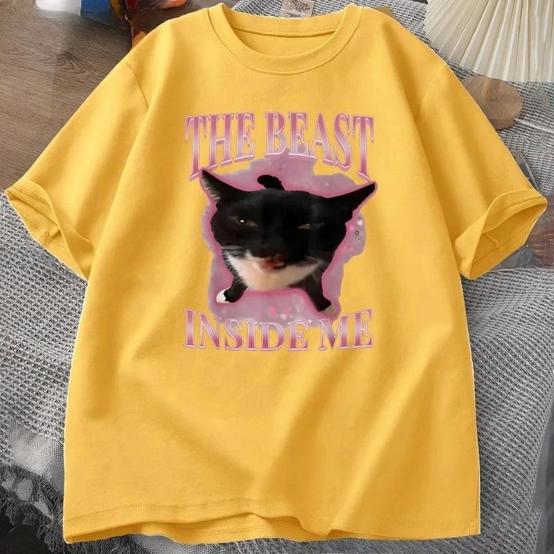 

The Beast Inside Me T-shirts for Women Cute Silly Cat Funny Humor T Shirt Short Sleeve Round Neck Tshirt Women Clothes 4XL