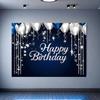 1pc Blue Silver Happy Birthday Background Banner Suitable for Birthday Parties Anniversaries Indoor and Outdoor Decoration
