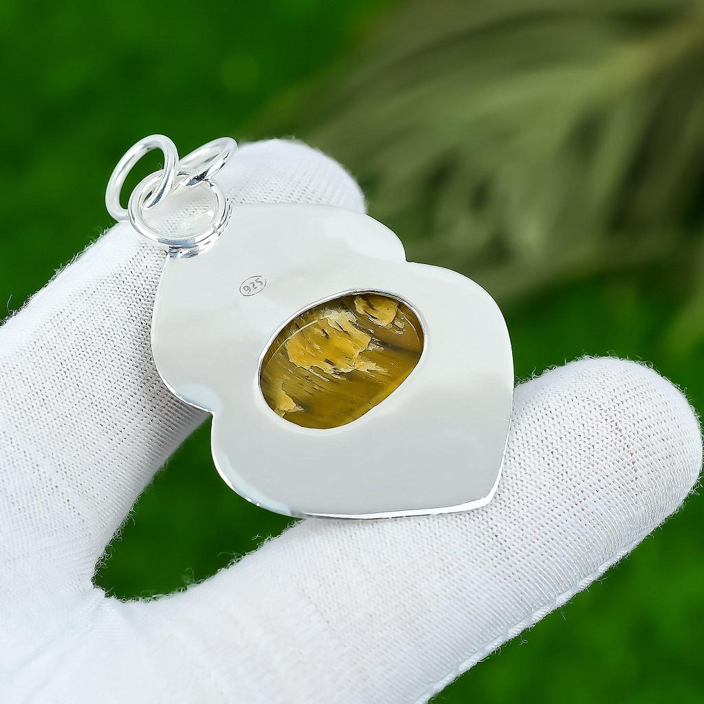 Natural Tiger Eye Gemstone Indian Jewelry 925 Sterling Silver Pendant For Women