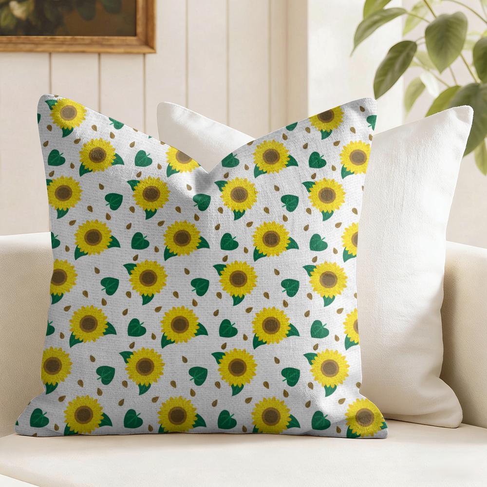 Sunflower Pattern Cushion Cover Natural Linen Pillow Cover DoubleSided Print Cushion Cover for Sofa Home Decor