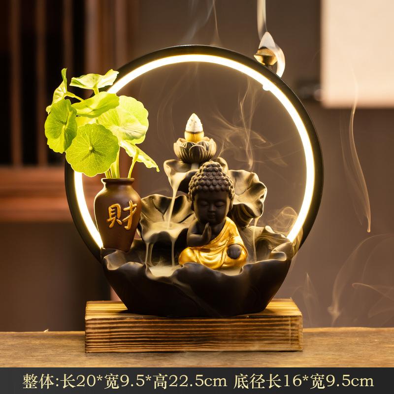 Luxusní světlo Nové Buddha Ruční Zpětný Proud Kadidlo Hořák LED Lampa Kroužek Domácí Dekorace Fialový Písek Zen Kadidlo Hořák Kadidlo Table
