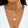 Multi-layer chain cold wind necklace, simple imitation pearl geometric disc sweet necklace