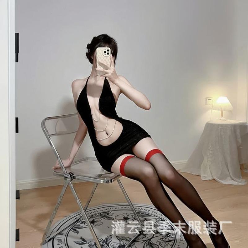 Sexy underwear women's deep V-wrapped buttocks hot backless fun free tight secretary uniform sexy stunner nightclub outfit