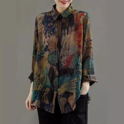 Spring Retro Long Sleeved Artistic Retro Loose Slimming Shirt Top for Women Blouses & Shirts