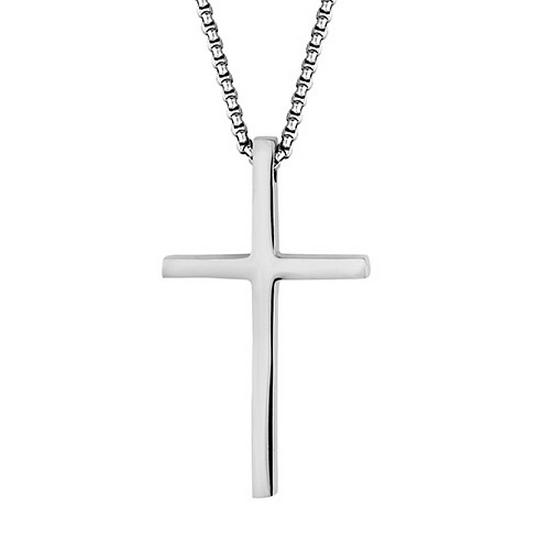 Polished Titanium Steel Cross Pendant Necklace for Men - European & American Style