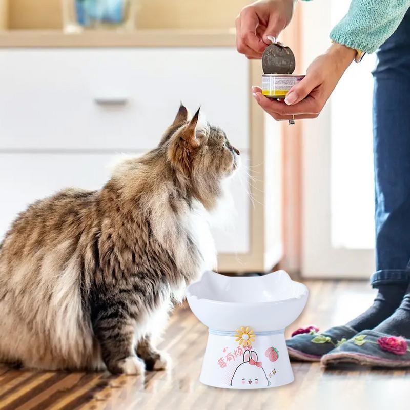 Elevated Cat Bowls Ceramic Cat Raised Food Bowl Tilted Cat Feeding Bowls Anti Vomit Cat Food Dish Whisker Friendly Pet Feeder