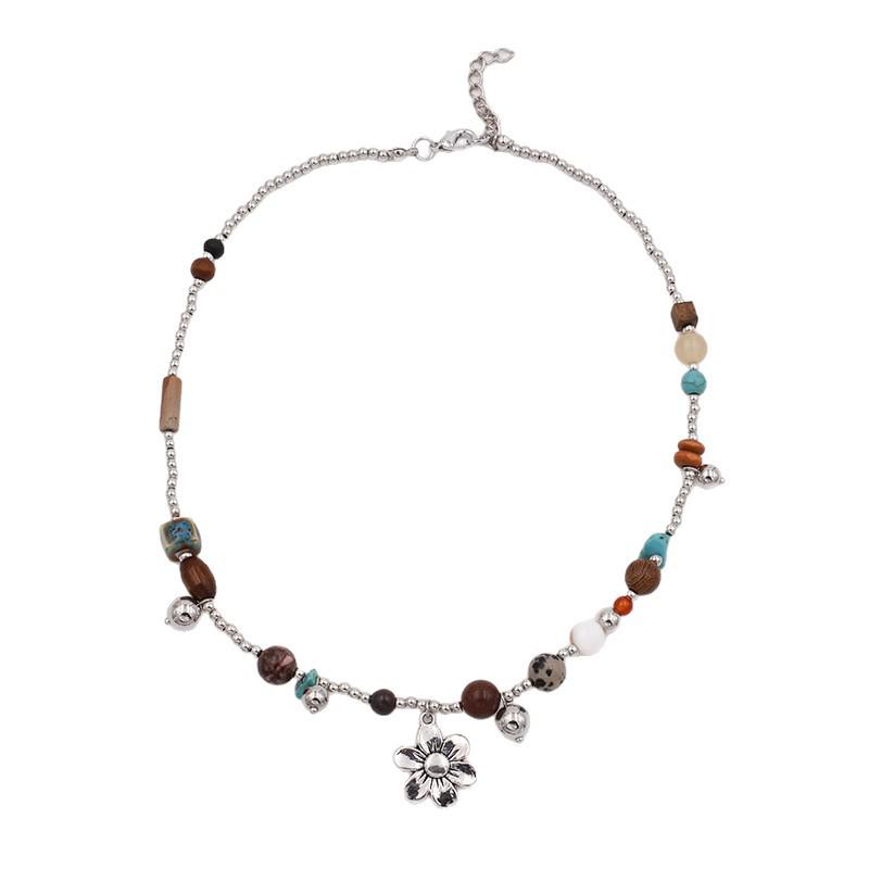 Vintage Beaded Natural Stone Necklace for Women - Ethnic Style Clavicle Chain Jewelry