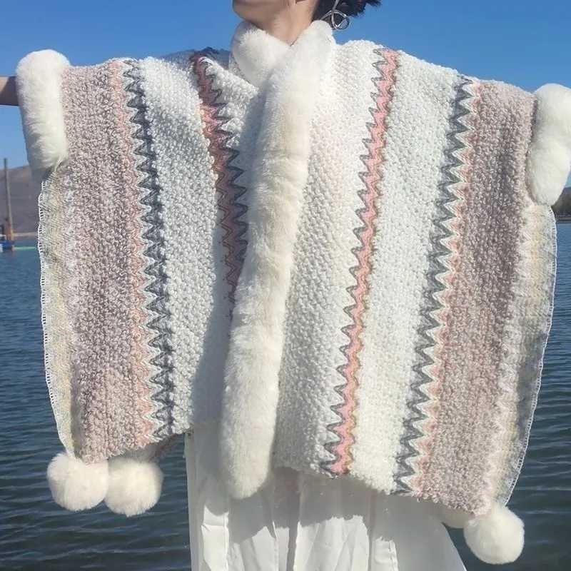Capa de otoño/invierno para mujer, prendas de vestir exteriores, suéter de punto a rayas