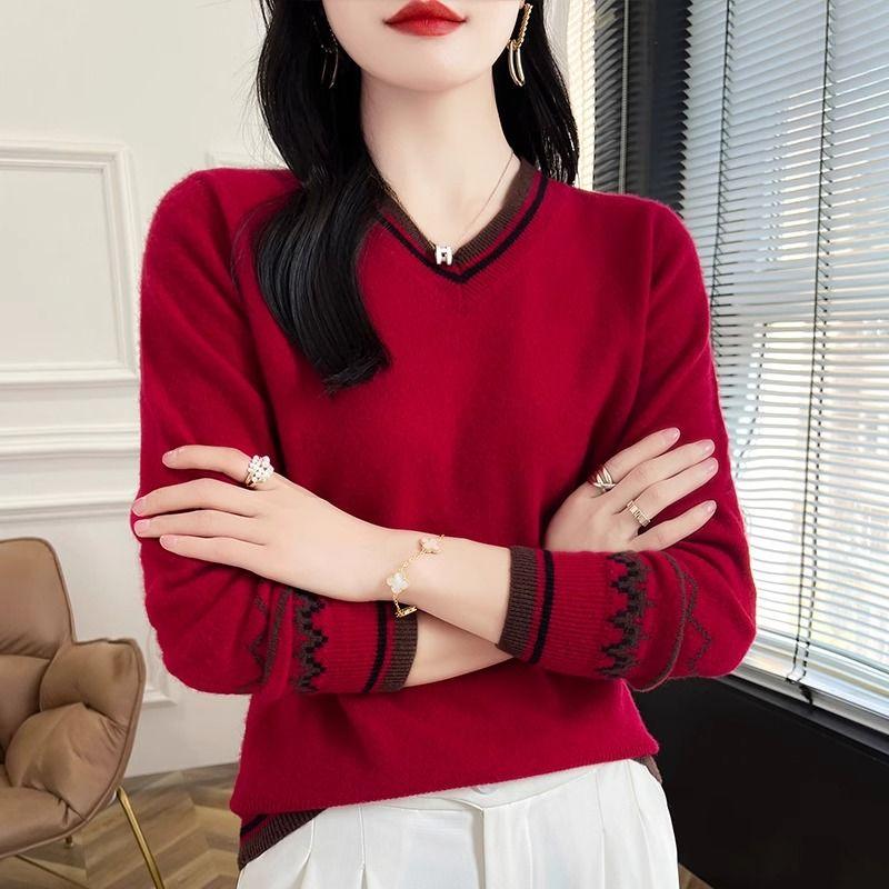 

WTEMPO Женский свитер с длинным рукавом, мягкий, удобный, модный трикотажный свободный свитер XXL бордовый