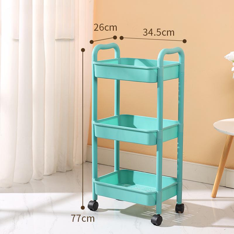 Chariot utilitaire roulant en plastique à 3 niveaux Chariot de rangement multifonctionnel pour chambre à coucher cuisine Organisateur de rangement mobile avec roues
