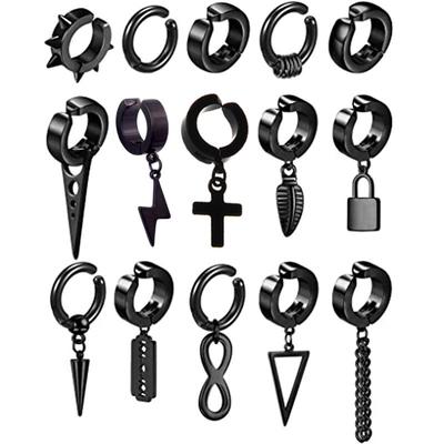 1-15 Pieces Clip On Earrings Set for Men Stainless Steel Black Fake Piercing Earring Mens Hoop Non-piercing Earrings