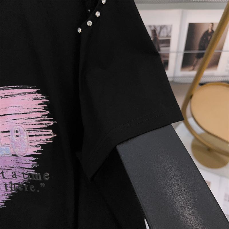 Women's Plus Size Slimming Loose Mid-Length Short-Sleeve T-Shirt (Sizes 200/300/350 jin) - Style 1066