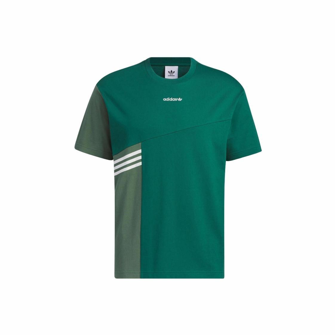 adidas color-block striped sports crew neck short sleeve T-shirt, unisex, green XXS