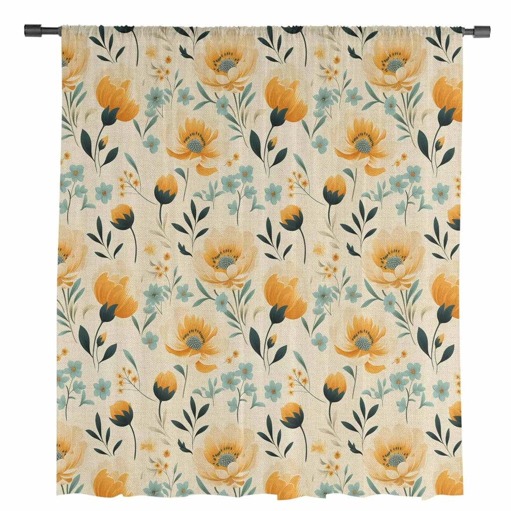 Blumen Blätter Vintage Gardinen für Wohnzimmer Küche Fenster Vorhänge Schlafzimmer Tüll Voile Vorhänge
