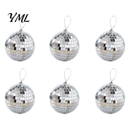 Reflective Disco Ball Decor for Car Rearview Mirror 6 Pcs Mini Silver Balls, Hanging Ornaments, Shiny Wedding Reception Decoration with Rope