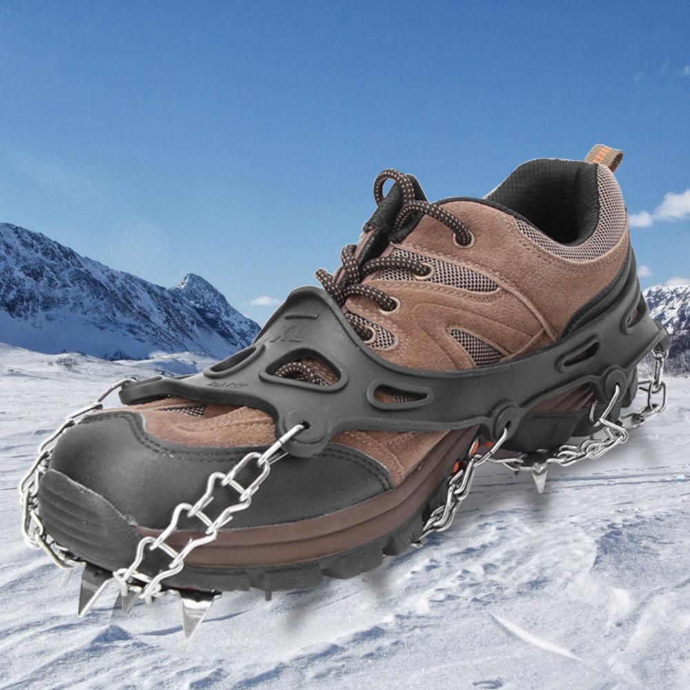 A Pair 19 Teeth Outdoor Climbing Ice Crampons Stainless Steel Welding Anti-Slip Shoe Snow Grips Spikes Cleats(XL 19 Teeth)