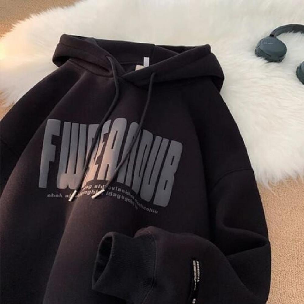 Navava Unisex Lettering Long Sleeve Fleece Hoodie Sweatshirt Nt2074