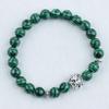 8mm Beaded Bracelet with Lion and Leopard Heads, Natural Volcanic Stone & Malachite on Elastic Cord