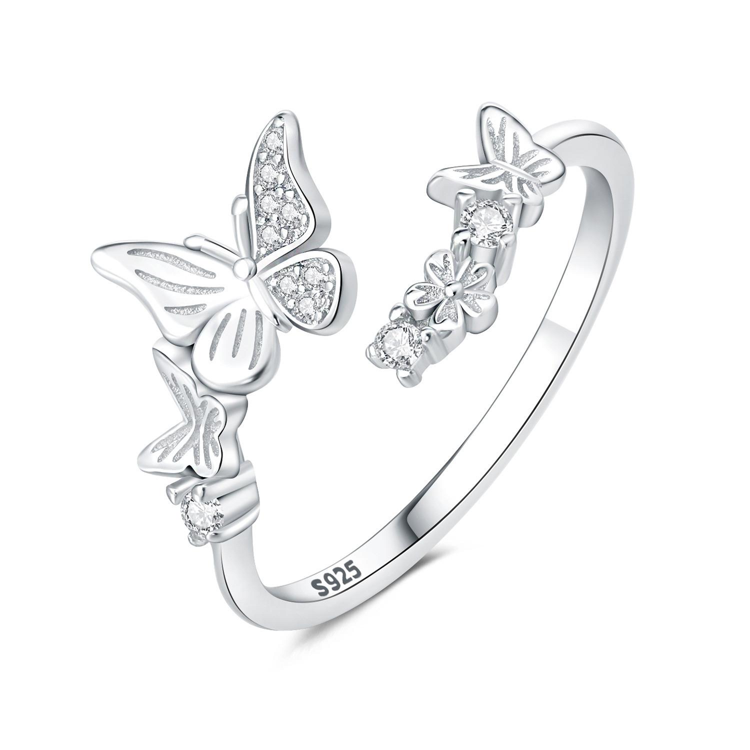 

S925 Silver Garden Butterfly Flower Opening Ring For Women Finger Ring Jewelry Party Fine Trendy Gifts