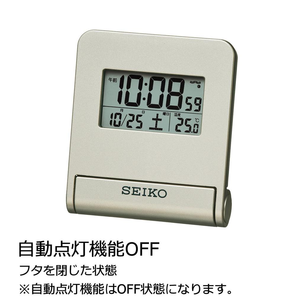 Seiko Clock Alarm Clock Traveler Radio Digital Automatic Lighting Calendar Temperature Display Light Gold SQ772G SEIKO