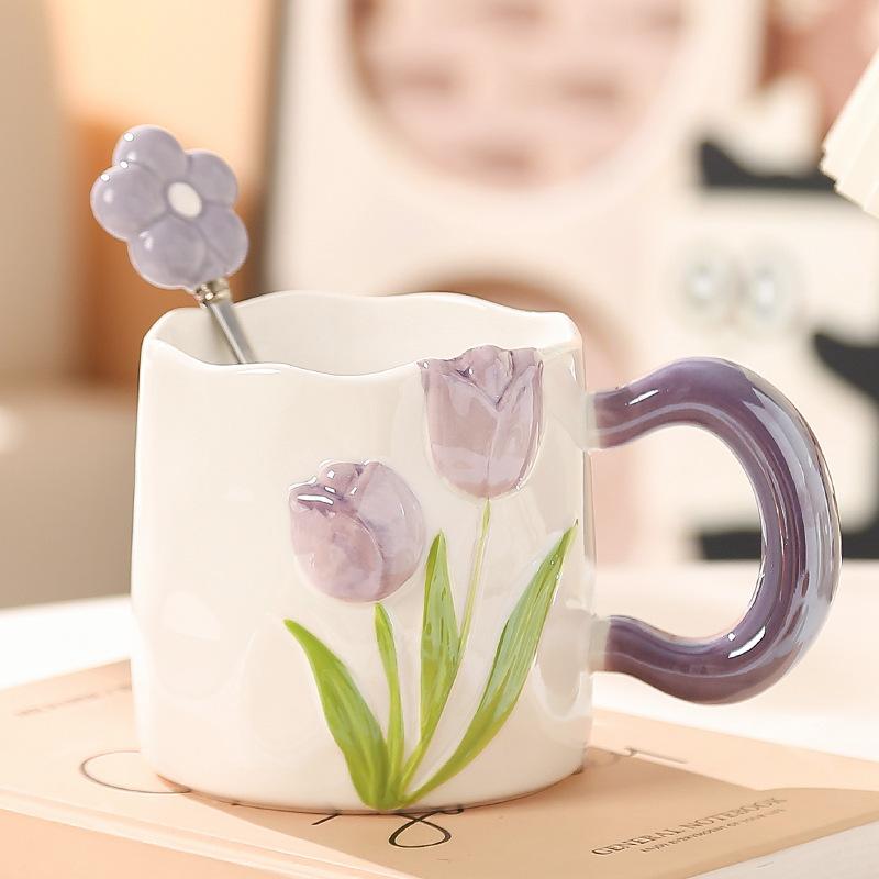 High-Value Hand-Painted Tulip Water Cup Mug Cup Ceramic Bridesmaid Souvenir Opening Event To Send Customers