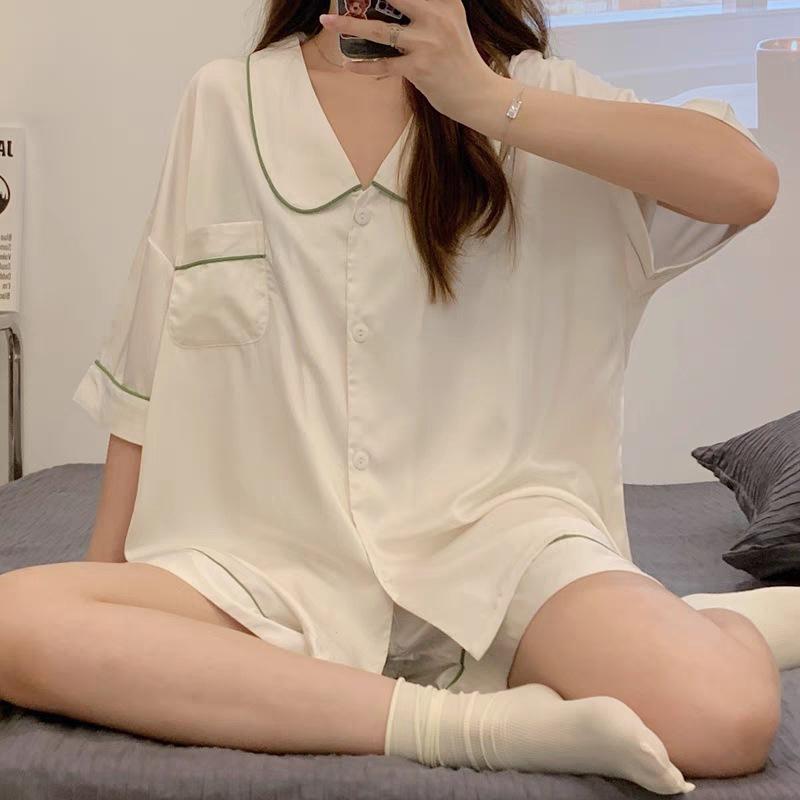 GMXIA High-quality Cotton-like Cute Cardigan Short-sleeved Student Pajamas for Women, Sweet Summer Style for Women's Home Wear