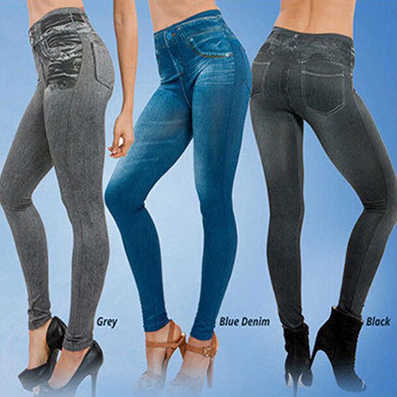 Shop Fake Pockets Drawstring Faux Denim Bottom Seamless Yoga Pants