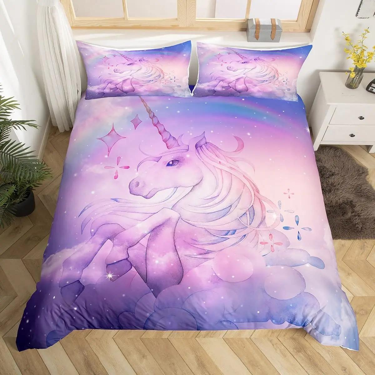 

Comforter Unicorn Cute Bedding Set Single Twin Full Queen King Size Polyester Bedroom Aldult Kids Comforter Set Comforter (quilt)-EU Single(135*200cm)3pcs
