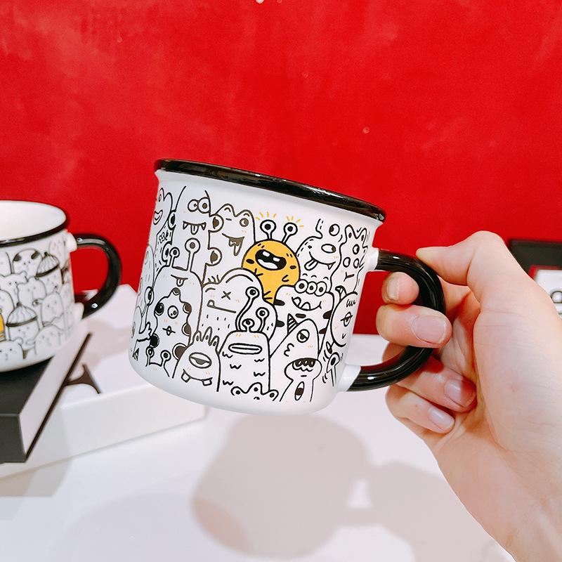 High Value Mug Stacked with Joy Smiley Cat Cartoon Ceramic Cup Milk Cup Breakfast Cup Student Gift