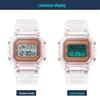 Waterproof Student Sport Digital Watch with Transparent Square Design and Luminous Alarm