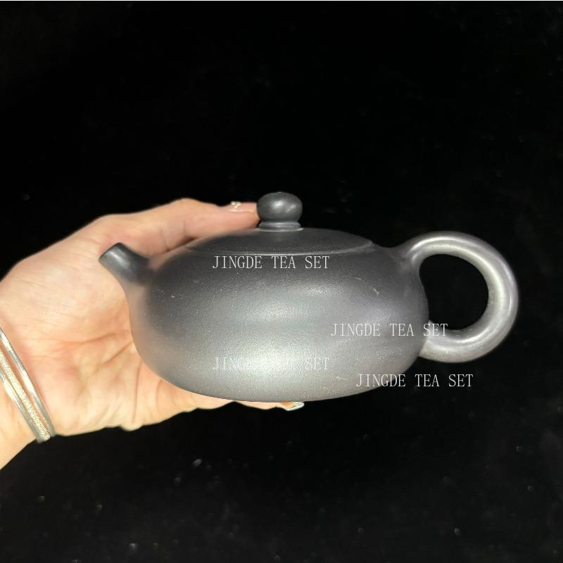 

190ml Chinese Yixing Purple Clay Tea Pot Boutique Black Mud Flat Xishi Teapot Home 9 Hole Filter Teaware Customized Tea Infuser