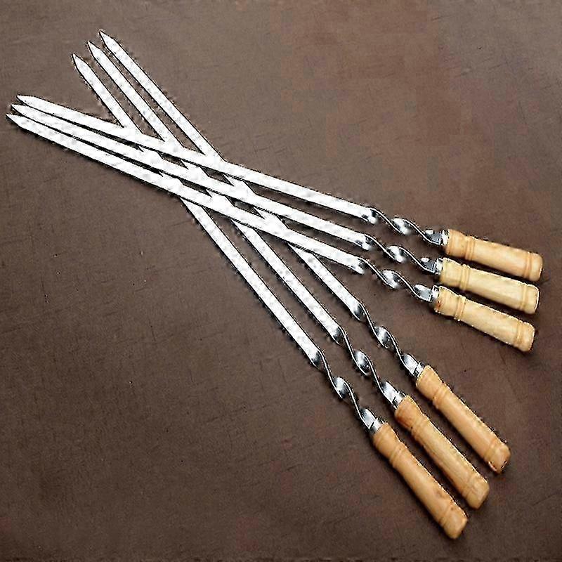 6Pcs 55cm BBQ Skewers Long Handle Shish Kebab Barbecue Grill Stick Wood BBQ Fork Stainless Steel Ou Hwy