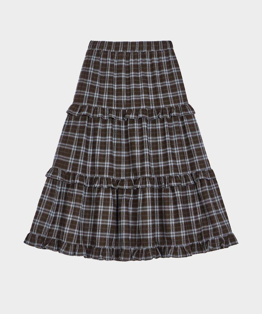 BELLOL Winter Shirring Long Skirt Check Brown