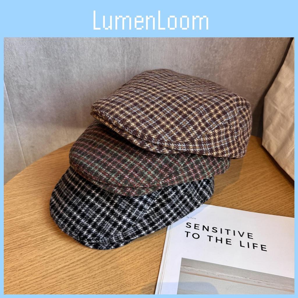 Retro Checkered Beret With Big Head Circumference Design For Women