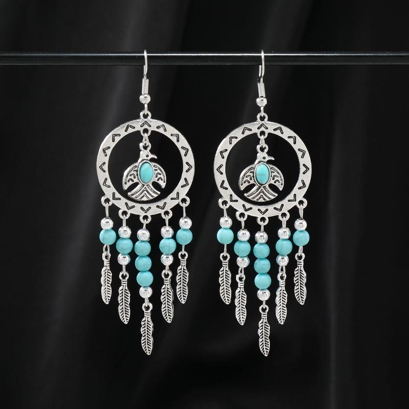 Niche turquoise earrings Bohemian long fringed earrings women's retro design earrings