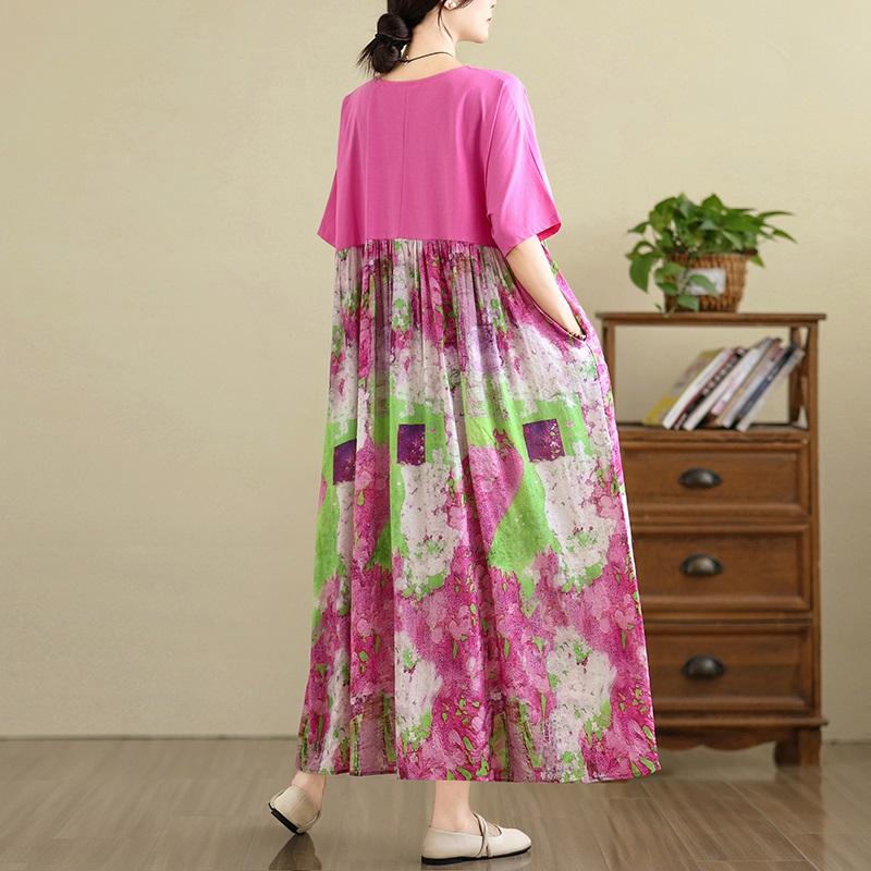Kortermet Plus size bomull vintage floral nytt i kjoler for kvinner uformell løs lang sommerkjole