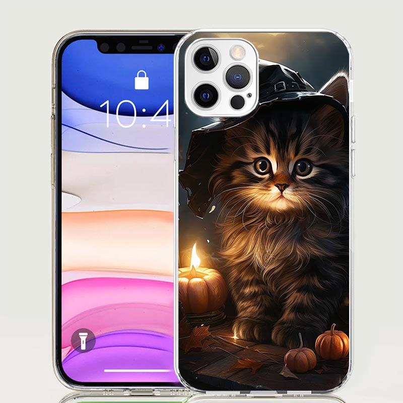 

Black Kitten Halloween Pumpkin Phone Case For Apple iPhone 17 Air 16 15 Plus 14 + 13 Mini 12 11 Pro Max 7 8 SE 16Max Soft Shell iPhone 7(8)SE