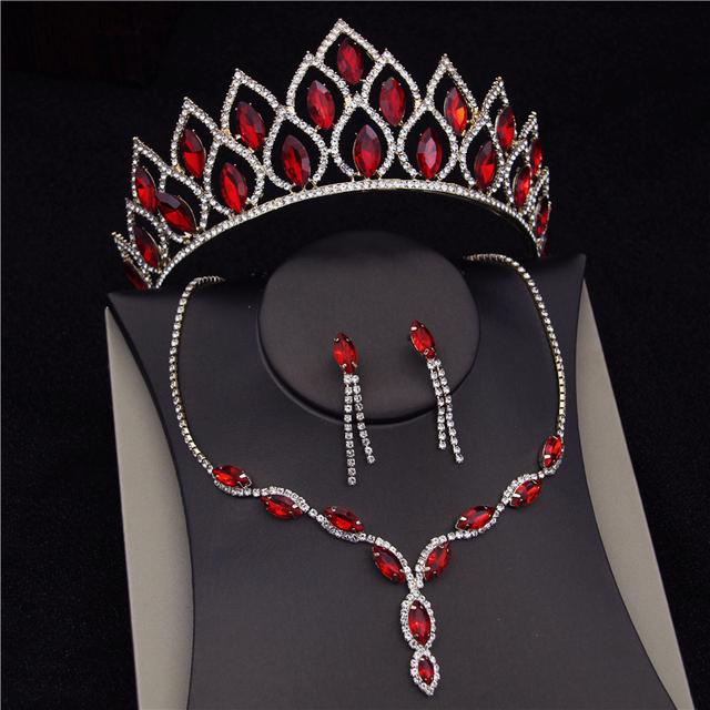 Blue Crystal Bridal Jewelry Sets for Women Fashion Tiaras Wedding Dress Crown Necklaces Earring Set Bride Jewelrry Accessories