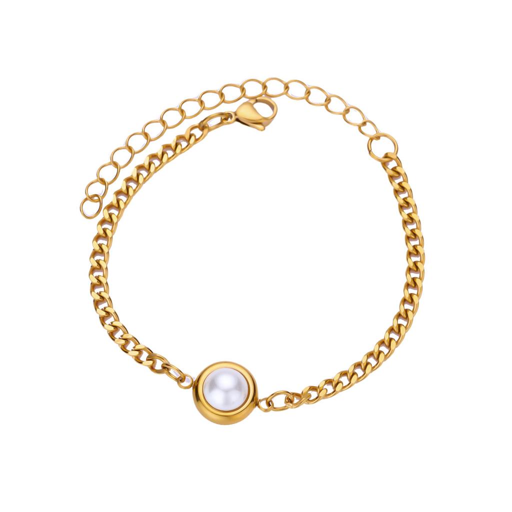Stainless Steel Geometric Heart Cross Pearl Link Bracelets For Women Gold Color Pearl Bracelet Fashion Luxury Jewelry Gift