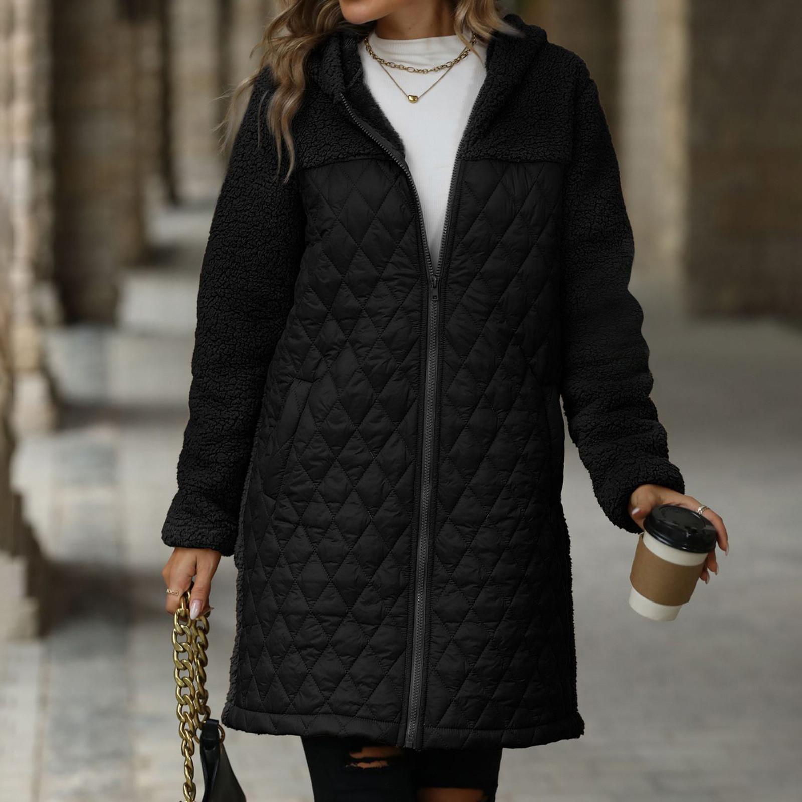 

Женское осенне-зимнее свободное плюшевое пальто с капюшоном на молнии XL