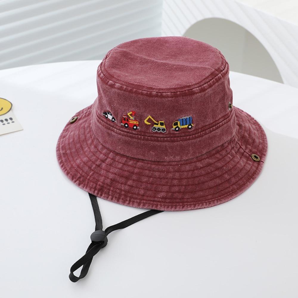 

Adjustable Kids Caps Embroidered Vehicles Kids Bucket Hat Cute Boys Sun Hat for 2-6Years червоний
