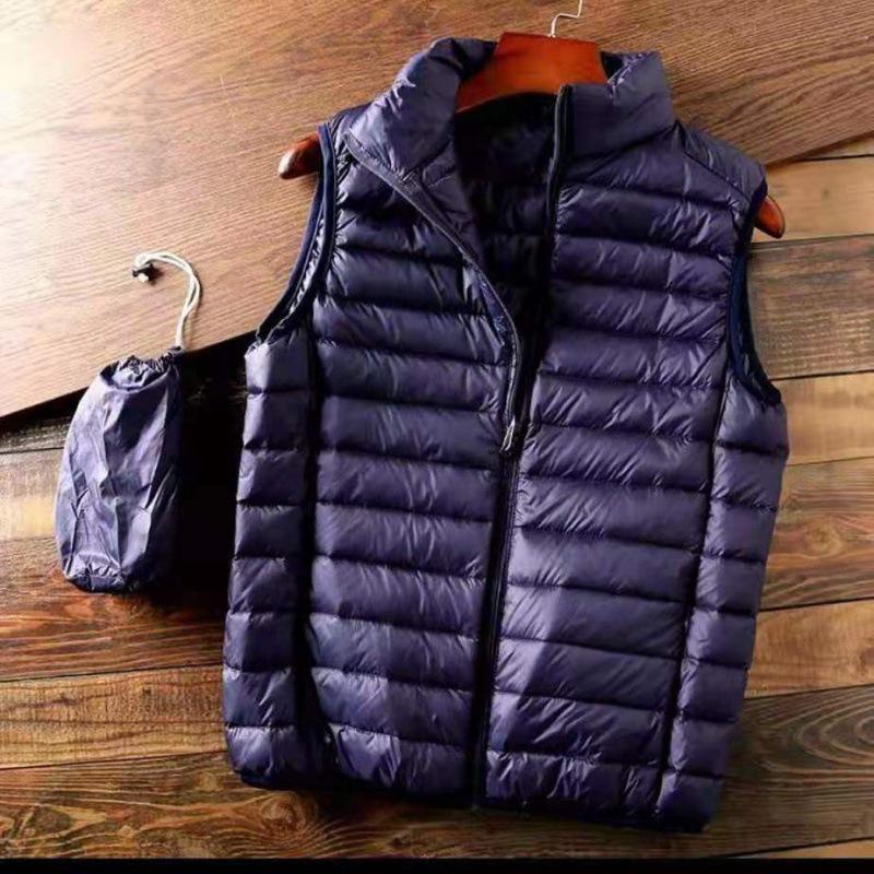 

Winter Men White Duck Down Vest Ultralight Sleeveless Vest Jacket Fashion Stand Collar Men Large Size Loose Vest Male XS-6XL XS темно-синий